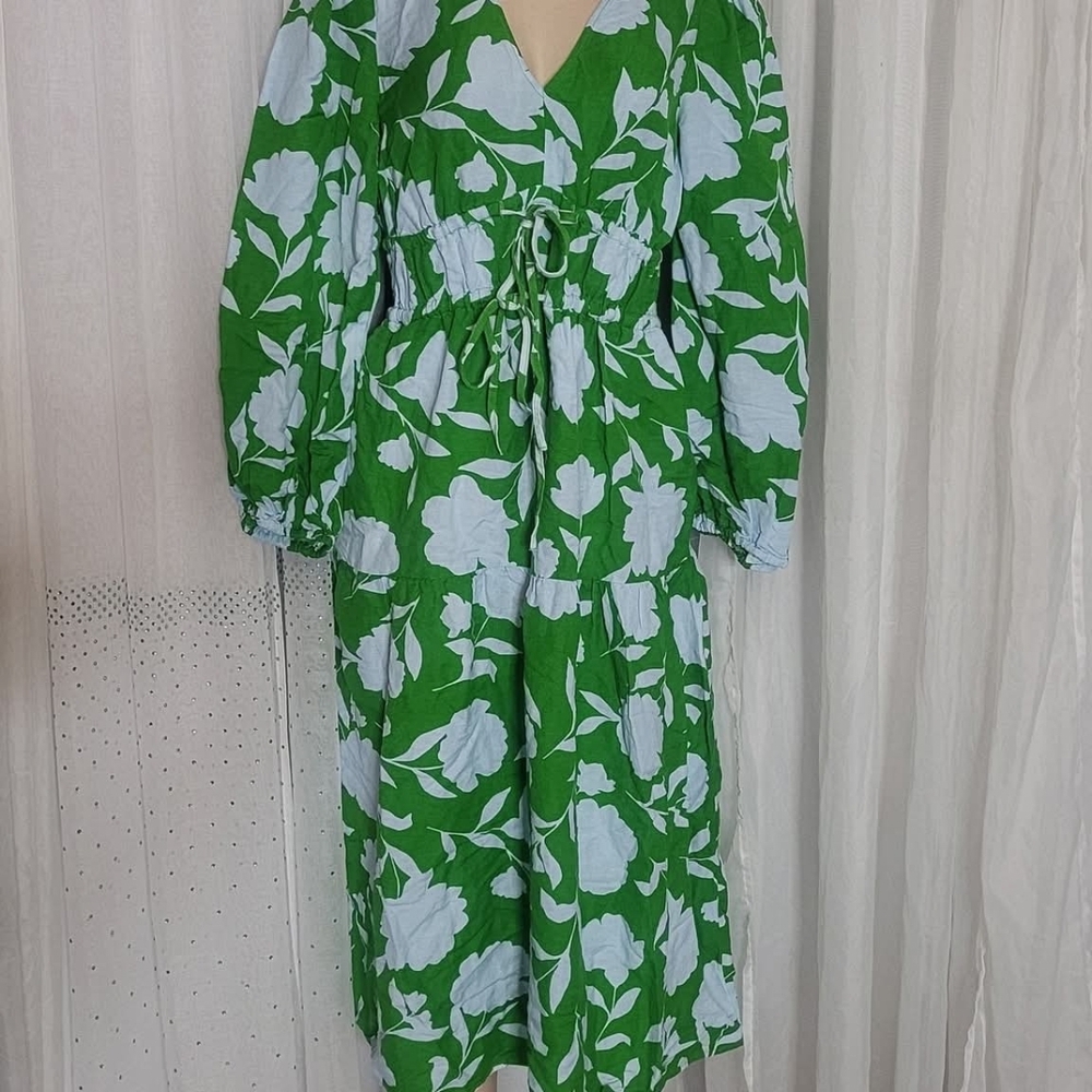 Kate Spade Green and White Floral Long Sleeve Dress